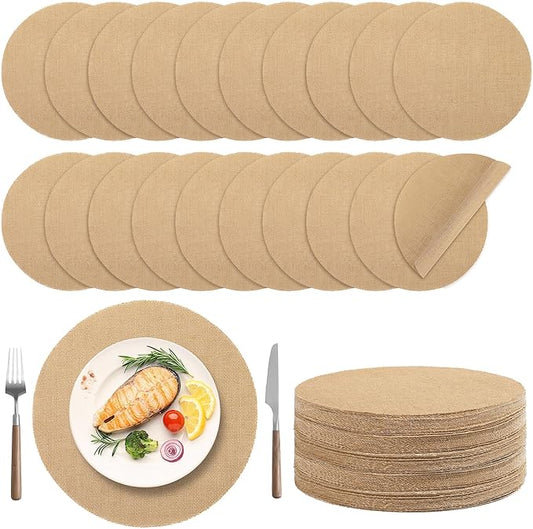 Kochorie 50 Pieces Burlap Placemats 11.8 Inch Round Reusable Brown Table Mats Natural Jute Fibers Placemats Bulk Circle Rustic Table Decorations for Dining Wedding Holiday Farmhouse Supplies
