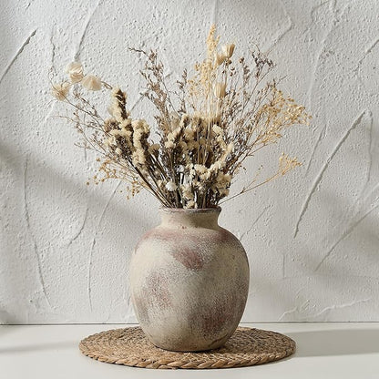 SIDUCAL Ceramic Decorative Flower Vase | 7.48 Inch Pottery Rustic Farmhouse Boho Vase for Home Decor, Table, Living Room, Bathroom, Coffee Desk, Shelf, Mantel Decoration, Wedding, Terra