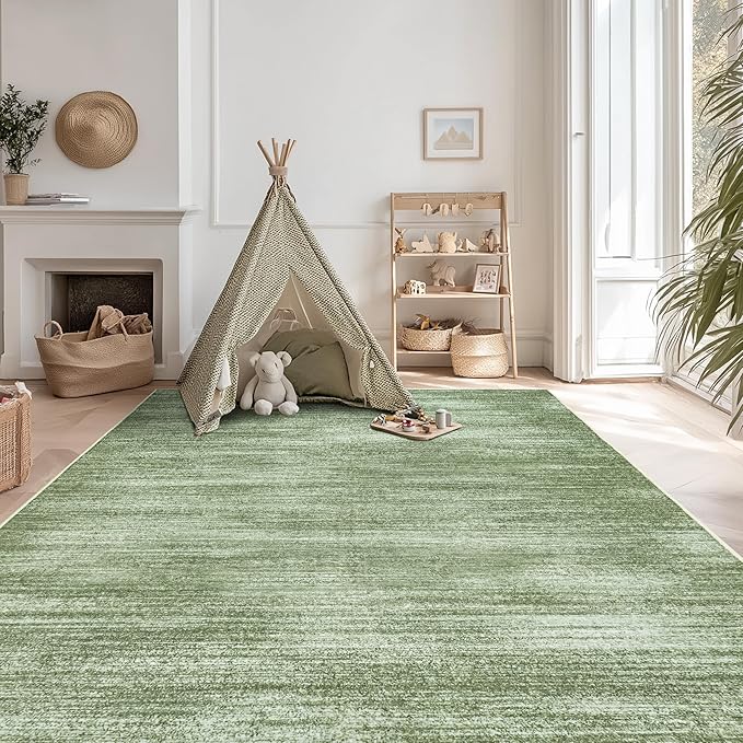 Dark Green Rug 5x7 for Dining Room Under Table Low Pile Non Slip Washable Area Rugs for Bedroom Aesthetic Abstract Olive Green Floor Carpet for Living Room 5 x 7