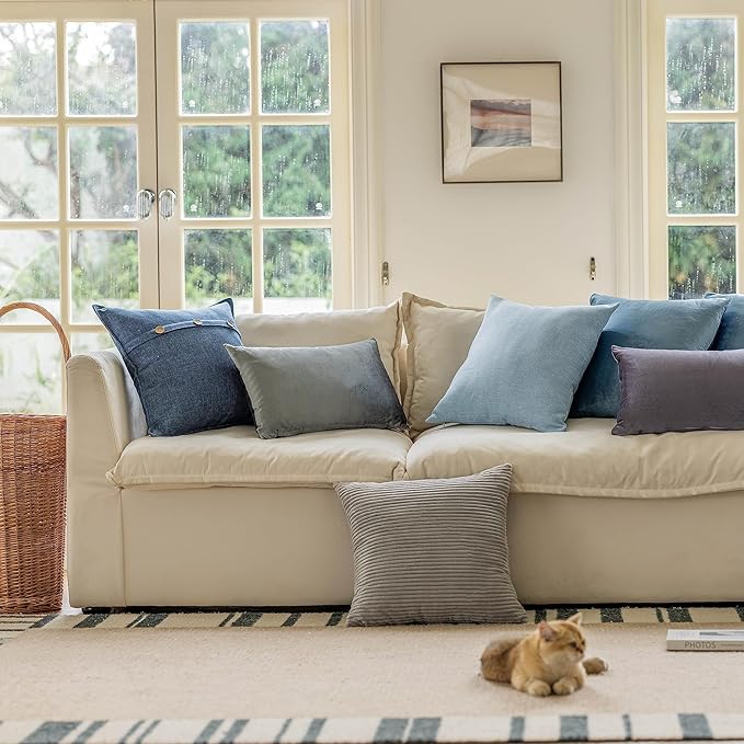 Home Brilliant Pillow Covers 22x22 2 Packs Throw Pillows Covers Striped Velvet Sofa Pillows Decorative Sets Holiday Decor, 55cm, 22 x 22 Inch, Light Grey