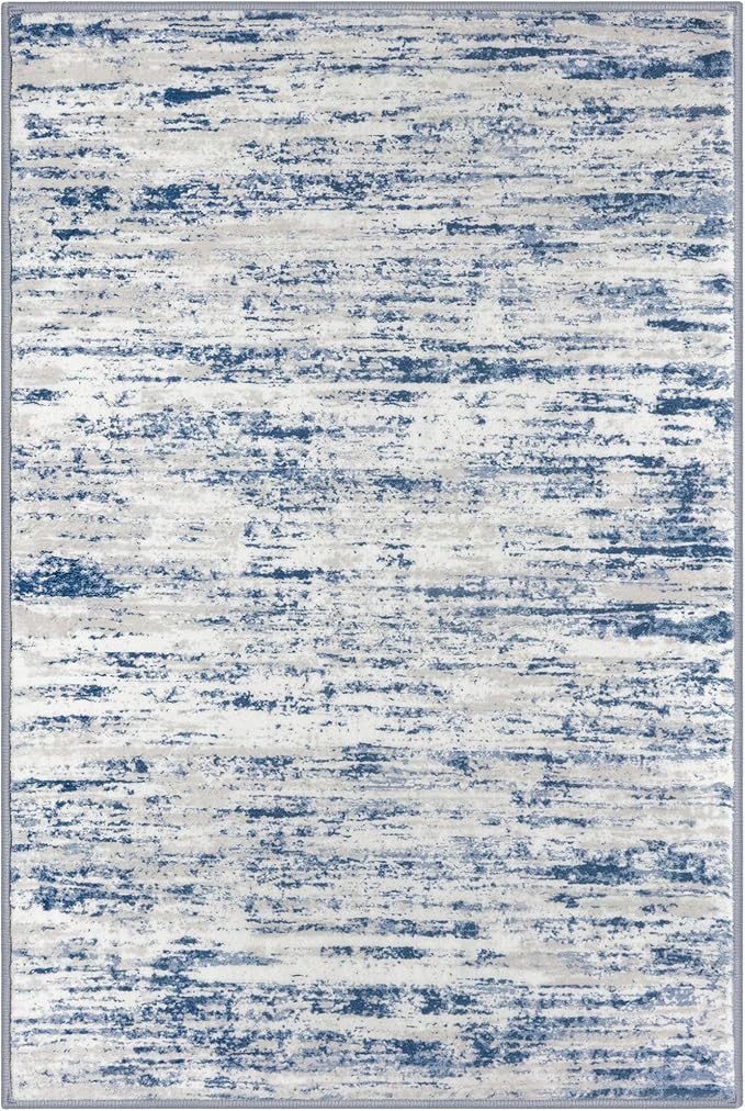 Modern Abstract Entryway Rug Indoor 2x3 Washable Rug Non-Slip Soft Small Area Rug Blue White Kitchen Mats Thin Print Faux Wool Floor Carpet Throw Rugs for Entrance Bedroom Office Home Decor
