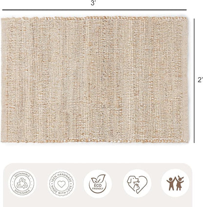REDEARTH · Jute Cotton Area Rug - 2'x3' Rectangular Rug, Sustainable Handwoven, Non-Shedding, Soft & Durable – Reversible, Neutral Tones for Home Décor in Living Room, Dining Room, Bedroom