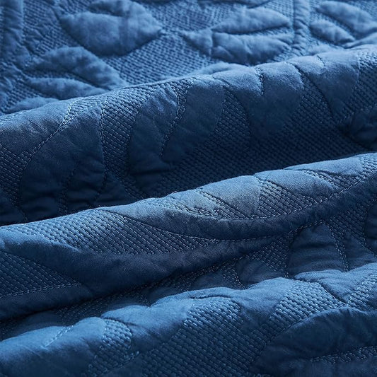 MarCielo 3-Piece 100% Cotton Oversized Bedspread Lightweight Quilt Coverlet Embroidery Farmhouse Bedding Set T0 (Midtone Blue, Oversized Queen (100"x106"))