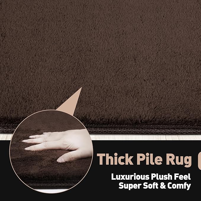 PURE ERA Carpet Stair Tread Landing Mat Area Rug Ultra Plush Shag Soft Non Slip Skid Resistant Tape Free Indoor Doormat Washable Reusable Dark Brown 2' X 6'