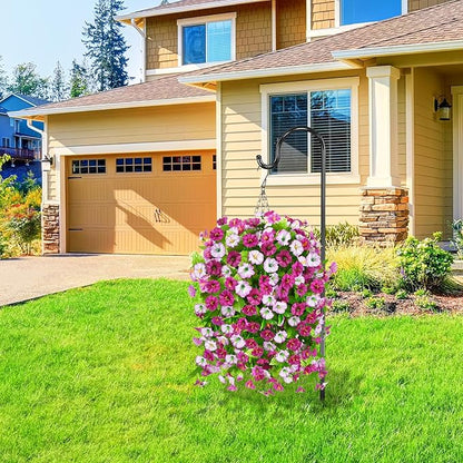 Artificial Faux Hanging Flowers Plants Baskets for Outdoor Spring Summer Decorations,Resistant Fake Morning Glory Silk Plants for Outside UV Resistant Patio Yard Home Porch Decor(Light purple)
