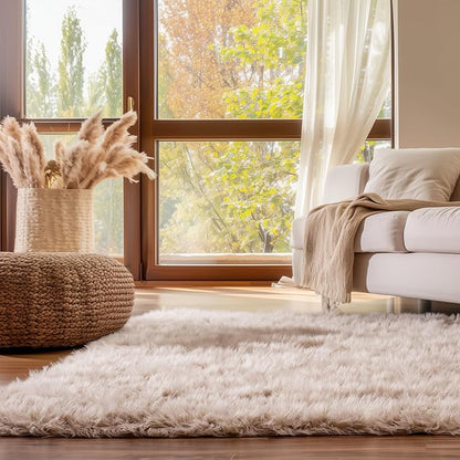 Super Area Rugs Ultra Soft & Fluffy Faux Sheepskin Rug, Light Brown 5 x 7 Feet Carpet for Bedroom Living Room