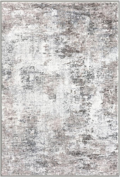 Modern Abstract Small Area Rug Indoor 3x5 Washable Rug Non-Slip Soft Beige Grey Neutral Entryway Rug Kitchen Mats Thin Print Faux Wool Floor Carpet Throw Rugs for Entrance Bedroom Home Decor