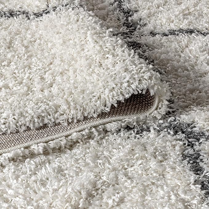 JONATHAN Y Mercer Shag Plush Tassel Cream/Gray Indoor Area Rug, 8x10, Moroccan Geometric Trellis, Bohemian, Easy-Cleaning for Living Room, Bedroom, Kitchen, Pet Friendly, Non-Shedding (MCR103B-8)