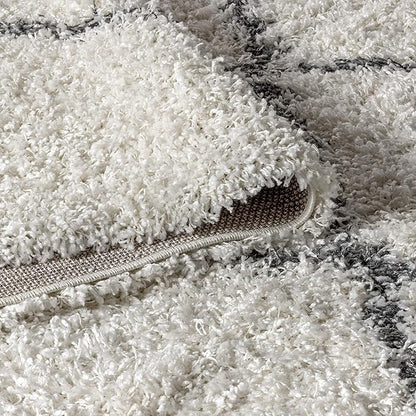 JONATHAN Y Mercer Shag Plush Tassel Cream/Gray Indoor Area Rug, 8x10, Moroccan Geometric Trellis, Bohemian, Easy-Cleaning for Living Room, Bedroom, Kitchen, Pet Friendly, Non-Shedding (MCR103B-8)