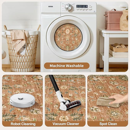 Tangsoo Washable Runner Rug for Hallway Non Slip, 2x6 Boho Floral Vintage Carpet Runner Rugs for Entryway, Floor Soft Low Pile Runners for Kitchen Bathroom Laundry Bedroom Alfombra Farmhouse