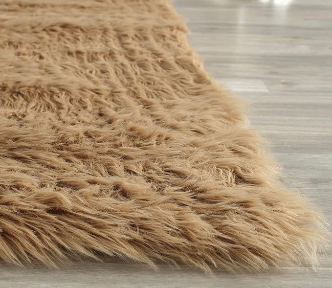 SAFAVIEH Faux Sheep Skin Collection Accent Rug - 4' x 6', Camel, Silken Glam Design, Non-Shedding & Easy Care, 2.35-inch Thick Ideal for High Traffic Areas in Entryway, Living Room, Bedroom (FSS115E)