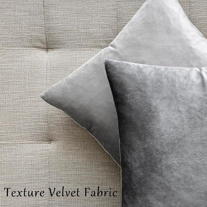 GIGIZAZA Velvet Dark Grey Throw Pillow Covers,20x20 Square Pillow Covers Set of 2 Decorative Modern Pillows for Living Room Couch Sofa Luxury Solid Pillow Cases