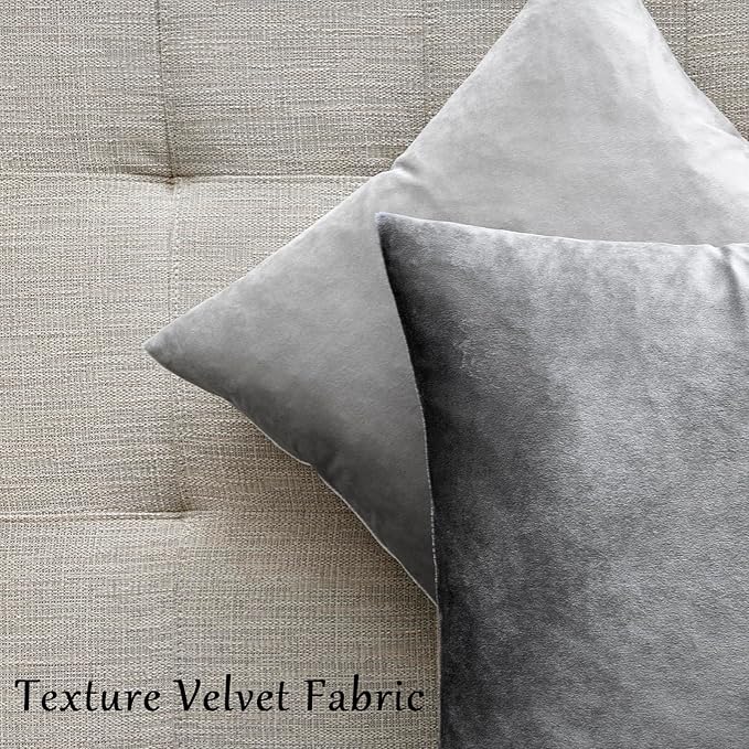 GIGIZAZA 12x20 Velvet Small Pillow Covers, Set of 2 Dark Grey Lumbar Throw Pillows Modern Covers for Living Room Decorative Luxury Solid Couch Sofa Pillow Cases