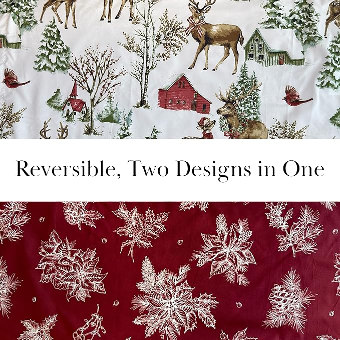 Southshore Fine Living, Inc. Christmas Quilt Twin/Twin XL with Pillow Sham, Reversible Holiday Farmhouse Bedding Set, 2-Sided Coverlet, Twin/Twin XL Bedspread - White Christmas Theme