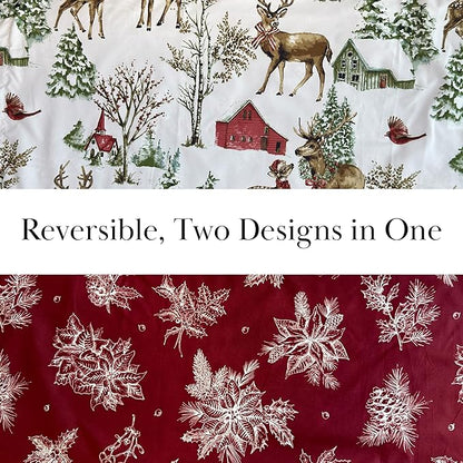 Southshore Fine Living, Inc. Christmas Quilt Twin/Twin XL with Pillow Sham, Reversible Holiday Farmhouse Bedding Set, 2-Sided Coverlet, Twin/Twin XL Bedspread - White Christmas Theme