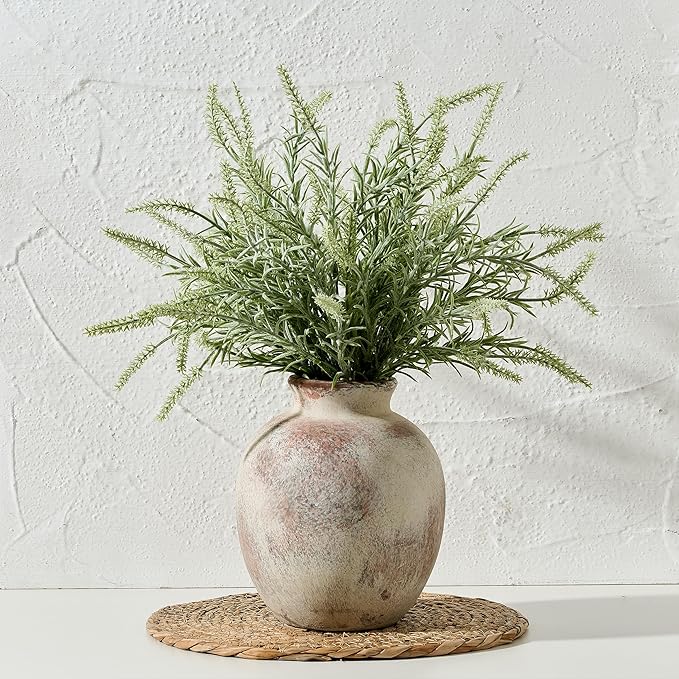 SIDUCAL Ceramic Decorative Flower Vase | 7.48 Inch Pottery Rustic Farmhouse Boho Vase for Home Decor, Table, Living Room, Bathroom, Coffee Desk, Shelf, Mantel Decoration, Wedding, Terra