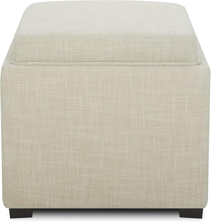CHITA Storage Ottoman Cube with Tray Lid, Small Footstool with Storage, Square End Table for Living Room and Bedroom, Fabric in Linen