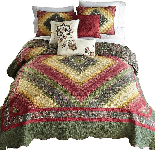 Donna Sharp Contemporary Polyester Quilt with Spice Postage Stamp Design - 3-Piece King Size Quilt Set, Machine Washable, Perfect for Any Decor Theme