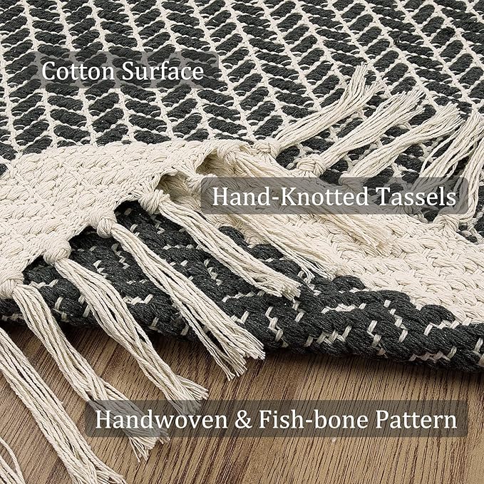 Lahome Boho Kitchen Runner, 2'6''x8 Entryway Rug Lightweight Runners for Hallway Washable Runner Rug with Tassels, Farmhouse Grey Rugs Non Shedding Carpet for Bathroom Foyer