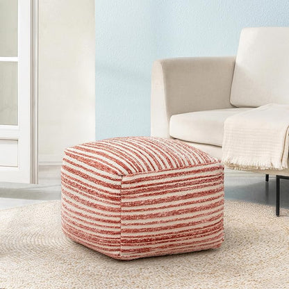 Anji Mountain 100% Handmade & Handcrafted Comfortable Home Décor Pouf Ottoman Footrest for Living Room, Bedroom, Nursery, Kidsroom, Patio Furniture - (22" x 22" x 16" - Red)