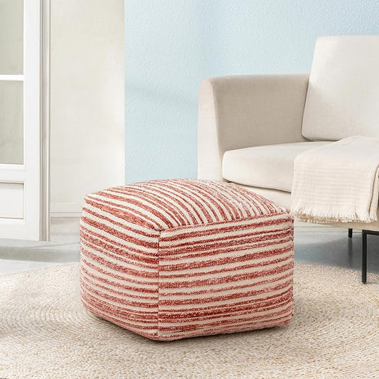 Anji Mountain 100% Handmade & Handcrafted Comfortable Home Décor Pouf Ottoman Footrest for Living Room, Bedroom, Nursery, Kidsroom, Patio Furniture - (22" x 22" x 16" - Red)
