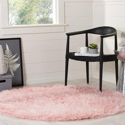 SAFAVIEH Faux Sheep Skin Collection 3' Round Pink FSS235G Silken Glam 2.35-inch Thick Area Rug