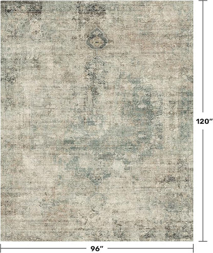 8x10 Farmhouse Rugs for Living Room - Moss Green Brown Large Area Rug for Bedroom, Dining Room, Home Office, Soft Washable & Stain Resistance