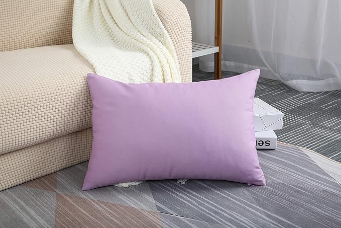 TangDepot Handmade Decorative Solid 100% Cotton Canvas Throw Pillow Covers/Pillow Shams, (12"x20", Light Purple Lavende)