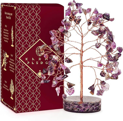 Crystal Tree for Home and Office Decor, Amethyst Chakra Healing Stones Handmade Feng Shui Tree of Life for Positive Energy, Money, Good Luck, Christmas Decor, Birthday Gifts for Women, Mom