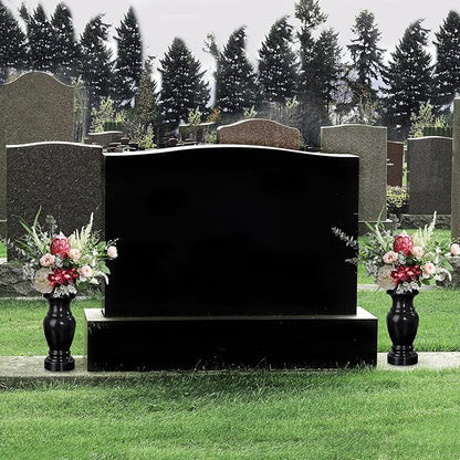 Cemetery Vase, Granite Grave Vase Memorial Stone Vases for Home Tabletop, Artificial or Fresh Flowers, Cemetery Grave Headstone Decorations (2Pcs, Black), No Draining Hole