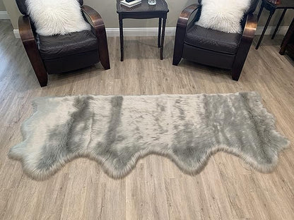 LAMBZY Faux Sheepskin Super Soft Hypoallergenic Silky Shag Rug for Living Room, Kids Room, Sofa (Quarto 4 Pelts Side by Side 3'x8', Grey)