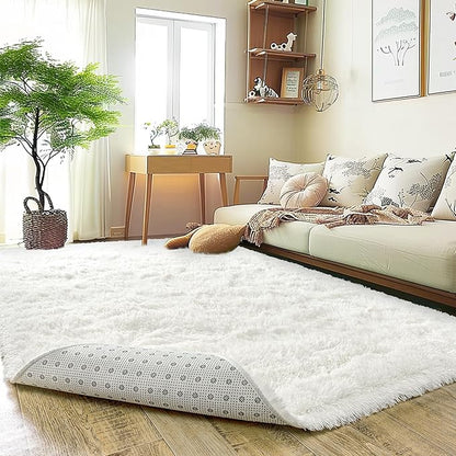Ultra Fluffy Rug for Living Room Bedroom, 5x7 Fuzzy Large Area Rug for Living Room, Plush Soft Shag Carpet for Girl Boy Kids, Non Slip Rug Modern Indoor Home Decor Aesthetic, Cream White