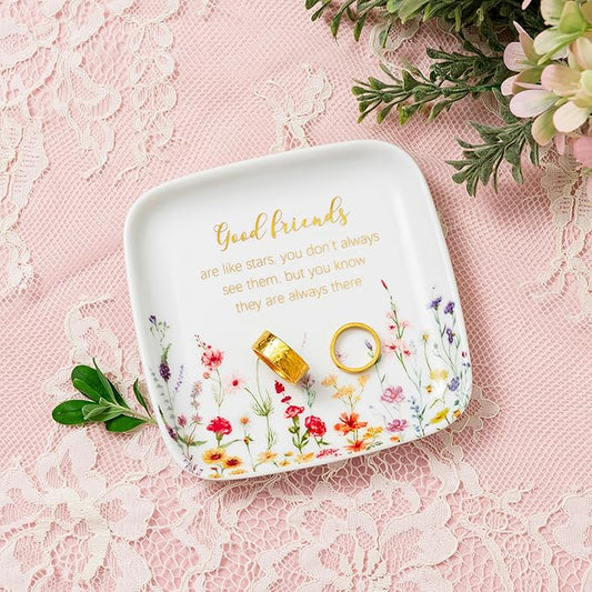 Crisky Jewelry Ring Dish Friend Gifts for Women, Long Distance Friendship Gfits for Women Female Best Friends Birthday Party, Good Friends Are Like Stars