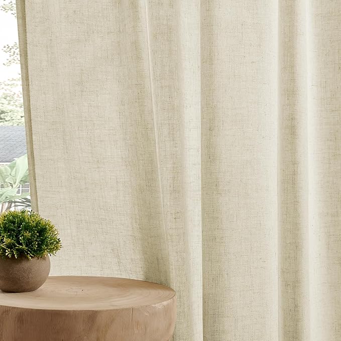 Joydeco Linen Curtains 96 Inch Length 2 Panel Sets,Light Filtering Curtains for Bedroom 37 Inch Wide Living Room Drapes with Back Tabs & Rod Pockets (W37 x L96 Inch, Linen)