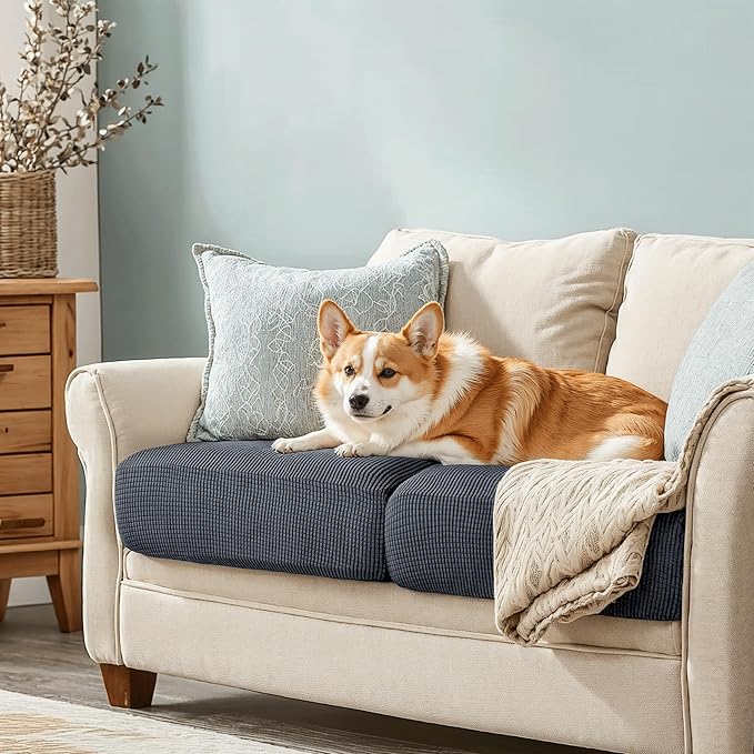 CHUN YI 2Piece Stretch Couch Cushion Covers, Sofa Seat Slipcovers for Pets, Suitable for Armchair Loveseat Sofa with Spandex Jacquard Washable Fabric (2Piece,Grey)