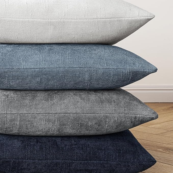 MIULEE Pack of 2 Decorative Throw Pillow Covers Soft Chenille Throw Pillows Solid Textured Cushion Covers for Couch Sofa Bedroom Living Room 18x18 Inch, Grey White