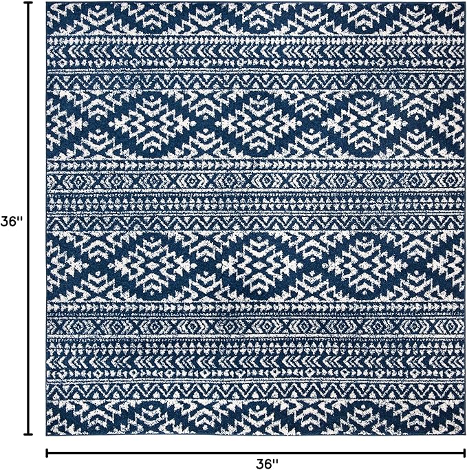 SAFAVIEH Tulum Collection Area Rug - 3' Square, Navy & Ivory, Moroccan Boho Tribal Design, Non-Shedding & Easy to Clean, Ideal for Entryway, Foyer, Accent Space, Bedroom (TUL272N)