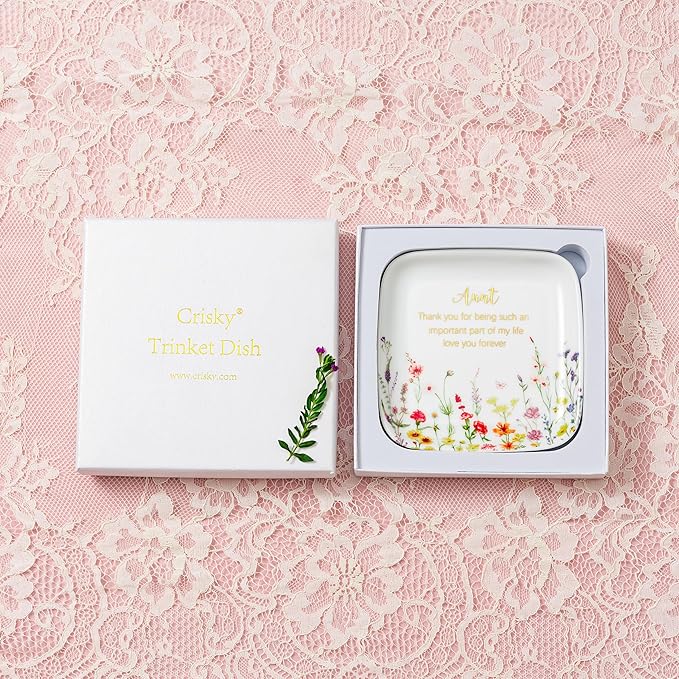 Crisky Jewelry Ring Dish for Aunt Birthday Gifts, Thinking of You Gift for Aunt from Niece, Best Antie Gift Ideas from Nephew Thanksgiving Day Christmas Valentines (Love You Forever) Trinket Tray
