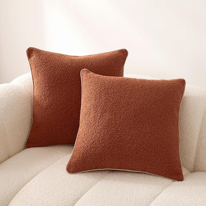 Amazon Basics Boucle Throw Pillow Covers for Couch, Living Room, Home Decor with Hidden Zipper, Brown, 24×24in, Pack of 2