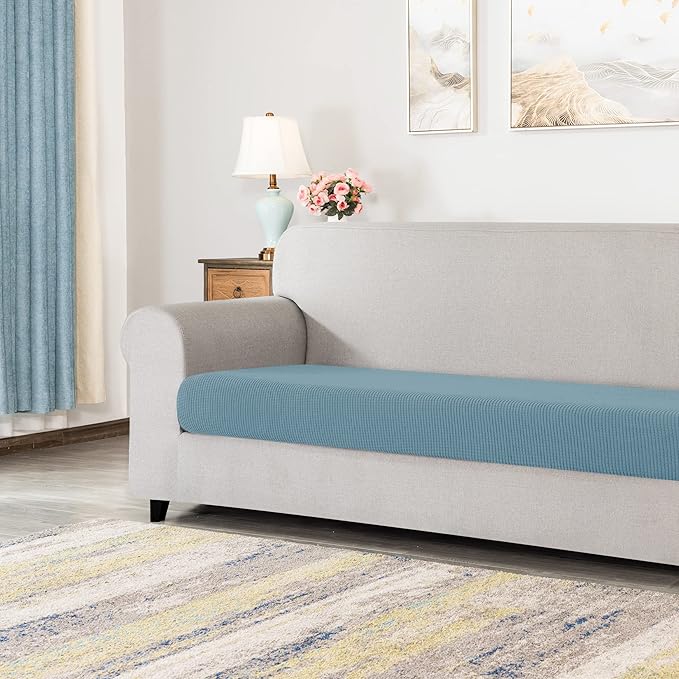 CHUN YI Medium Couch Cushion Cover Stretch for Loveseat, Sofa Seat Slipcovers for Pets, Suitable for Armchair Loveseat Sofa with Spandex Jacquard Washable Fabric(Medium,Smoky Blue)