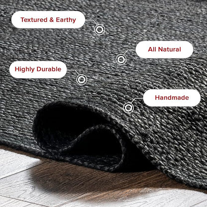 nuLOOM 6x9 Rigo Jute Hand Woven Area Rug, Black, Solid Farmhouse Design, Natural Fiber, For Bedroom, Living Room, Dining Room, Hallway, Office, Kitchen, Entryway