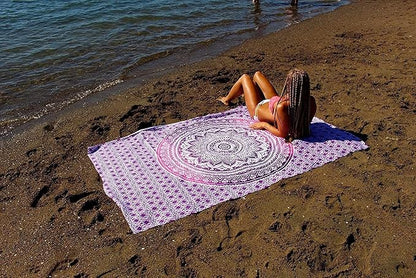 raajsee Pink White Tapestry Mandala Wall Hangings, Indian Cotton Beach Throw Blanket, Hippie Tapestries Boho Decor Bohemian Bedding,Twin Bedspread 52x82 inches