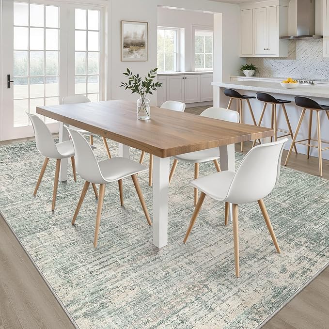 6x9 Area Rugs Living Room: Washable Large Neutral Green Rug Abstract Soft Modern Stain Resistant Indoor Floor Non-Slip Carpet for Bedroom Nursery Kids Office Playroom Dining Room Under Table Home