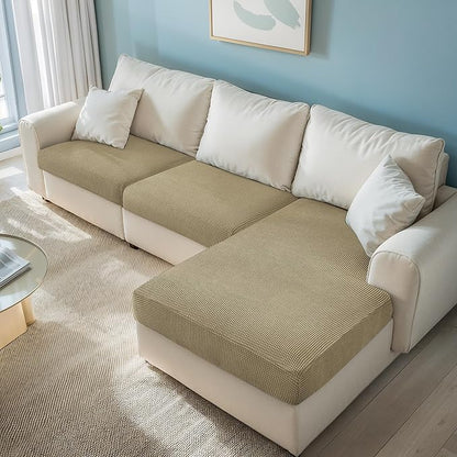 CHUN YI Stretch Sectional Couch Covers 1 Piece Chaise Lounge Slipcover L Shape Separate Cushion, Chaise Couch Cover for Both Left/Right Sectional Couch (Chaise Cover, Khaki)