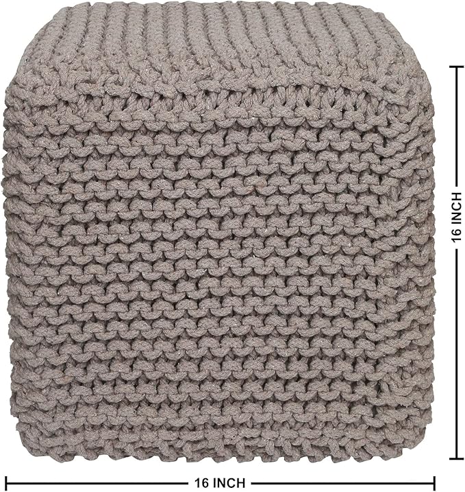 REDEARTH · Cube Pouf Foot Stool Ottoman - Hand Knitted Poof - Cord Boho Pouffe - Home Décor - Stuffed Footrest for Living Room - Bedroom - Nursery (16" x 16" x 16") - Taupe, Set of 2