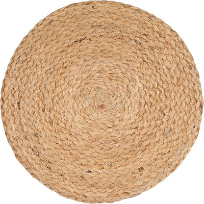Farmhouse Jute Braided Placemat Set of 4 - Round Hand Beaded Charger Placemat -Hand Made by Skilled artisans - A Beautiful complement to Your Dinner Table décor - Natural - 13 Inch Round