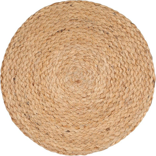 Farmhouse Jute Braided Placemat Set of 4 - Round Hand Beaded Charger Placemat -Hand Made by Skilled artisans - A Beautiful complement to Your Dinner Table décor - Natural - 13 Inch Round