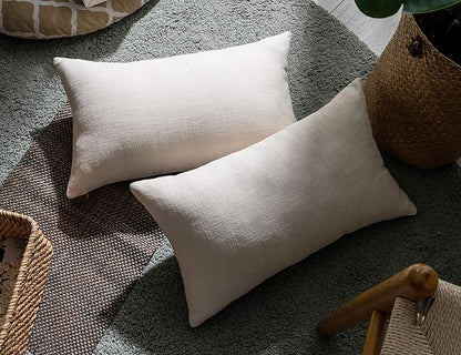 Stellhome Rectangle Burlap Throw Pillow Covers Solid Farmhouse Linen Pillowcase for Bed Couch Sofa Bench, Set of 2, 12 x 20 inch (30 x 50 cm), Cream