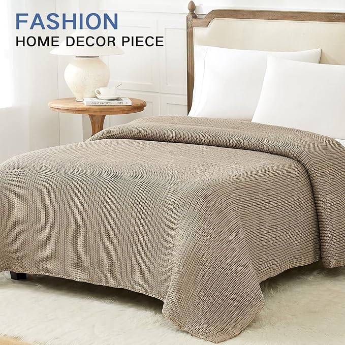 Guohaoi Knitted Weighted Blanket for Adults (Beige 48"x72" 20lbs) No Beads Cooling Throw Blanket for Hot Sleepers, Home Decor Breathable Chunky Knit Heavy Blanket Use on Full Size Bed