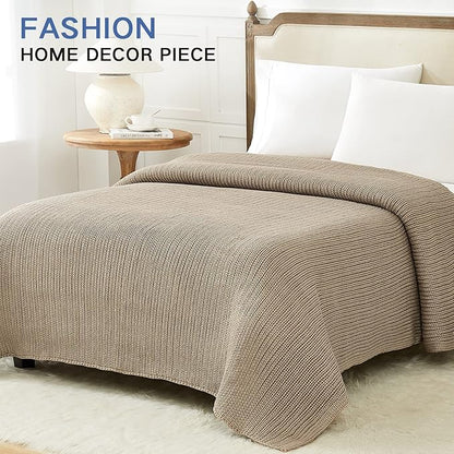 Guohaoi Knitted Weighted Blanket for Adults (Beige 48"x72" 12lbs) No Beads Cooling Throw Blanket for Hot Sleepers, Home Decor Breathable Chunky Knit Heavy Blanket Use on Full Size Bed